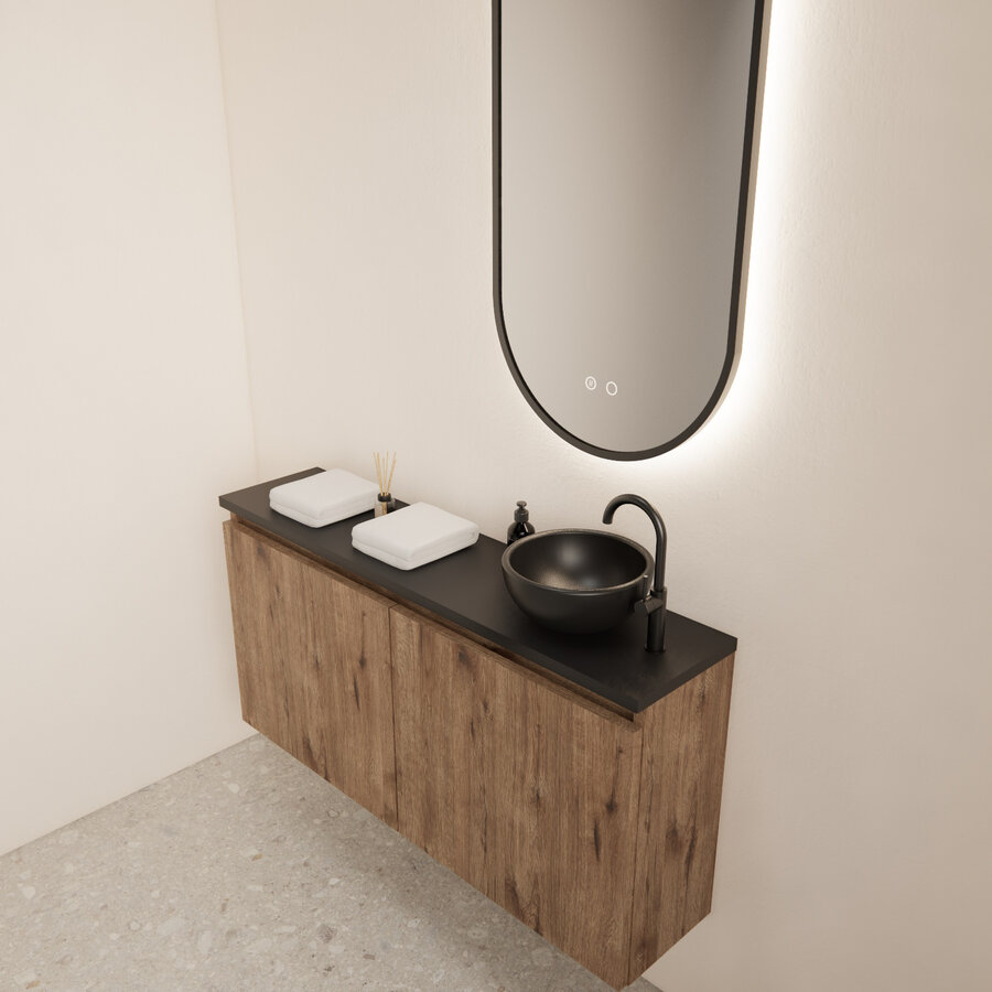 Fonteinmeubel BWS Meadow 100x50 cm Wellington Oak Incl. Topplaat Mat Zwart