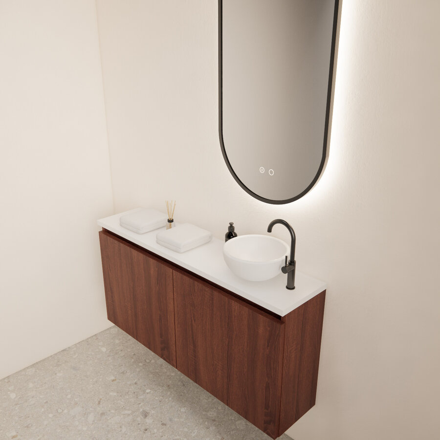 Fonteinmeubel BWS Meadow 100x50 cm Choco Eiken Incl. Topplaat Mat Wit