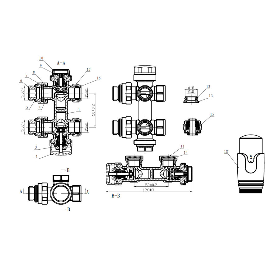 Onderblok Radiator BWS Petto Haaks/Recht Voor Muur en Vloer Gunmetal