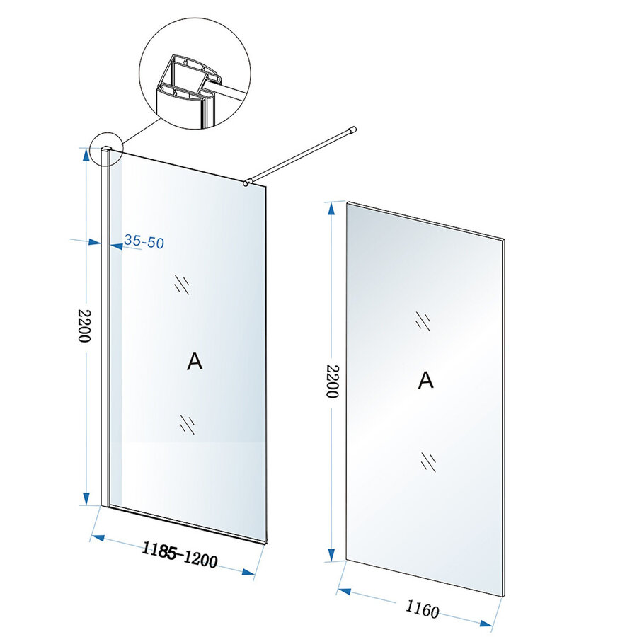 Inloopdouche BWS Loek 120x220 Cm 8 Mm Nano Coating Helder Glas Chroom