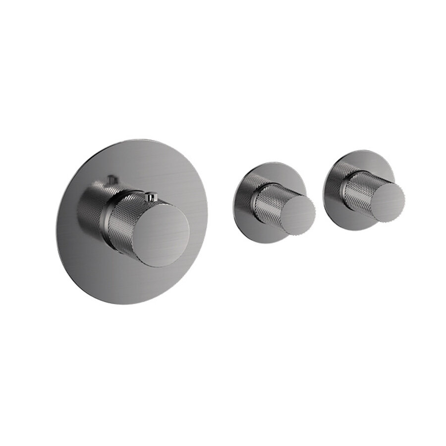 Badset Inbouw Deluxe Sanilux Giles Met Box Thermostaat Geribbelde Knop Gunmetal