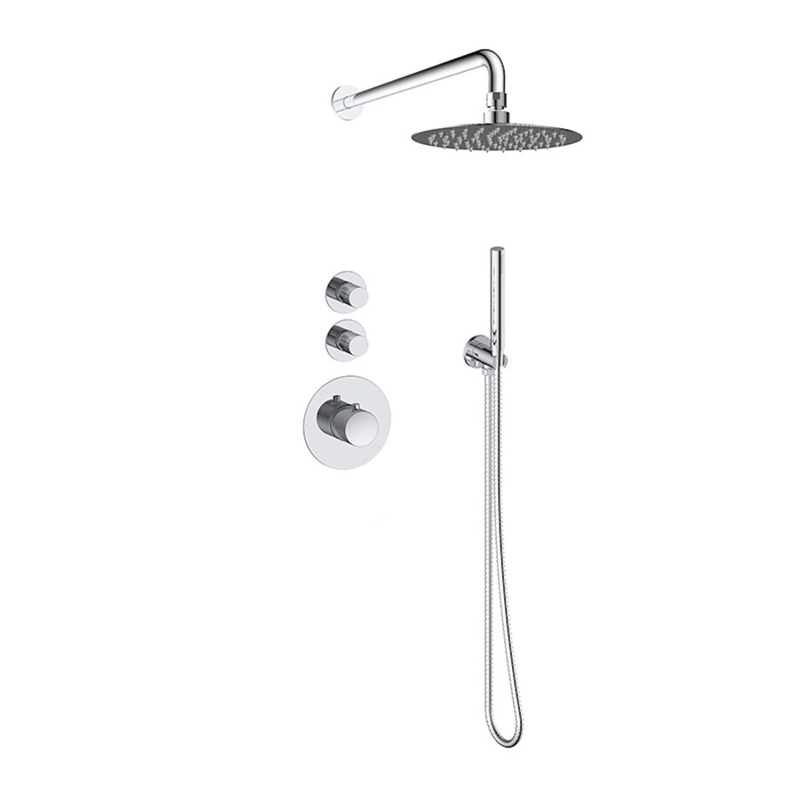 Doucheset Inbouw Deluxe Sanilux Giles Met Box Thermostaat Douchekop 25 cm Rond Geribbelde Knop Chroom