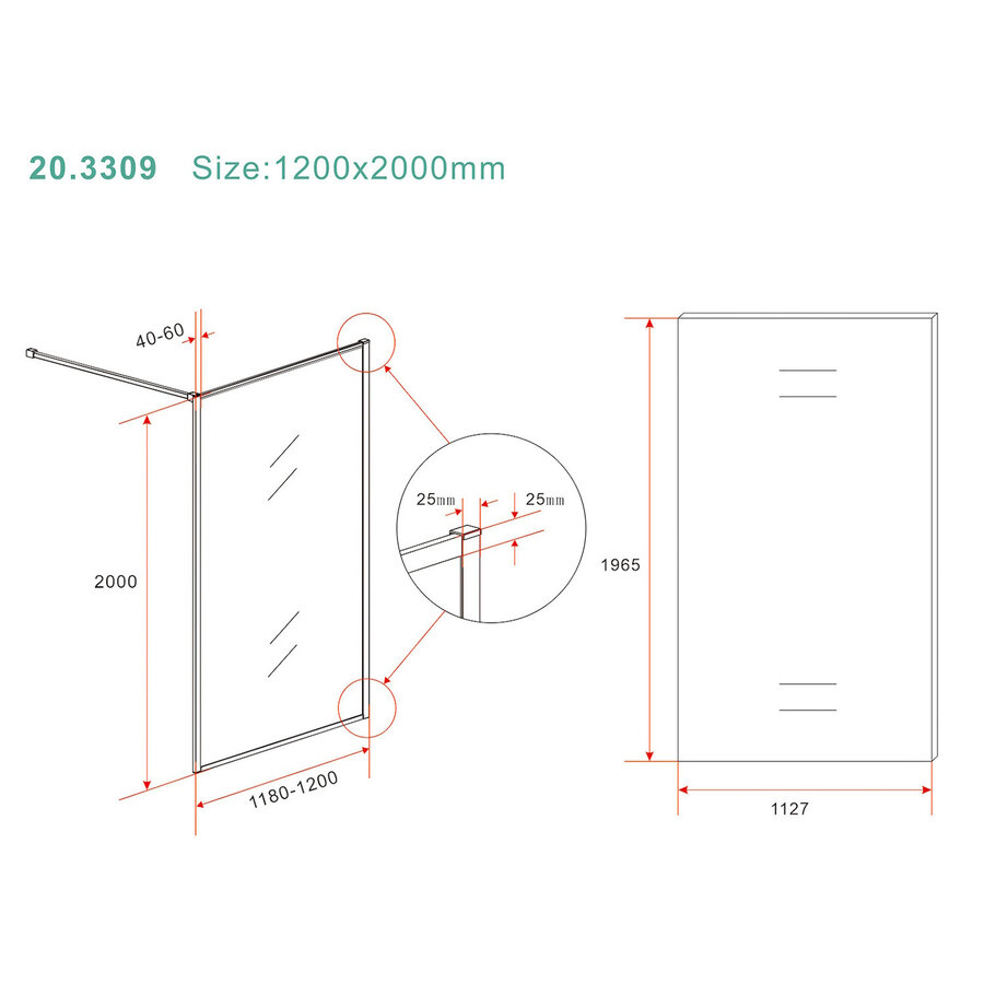 Inloopdouche Wiesbaden Square 120x200 cm 8 mm Nano Coating Helder Glas Geborsteld Brons Koper