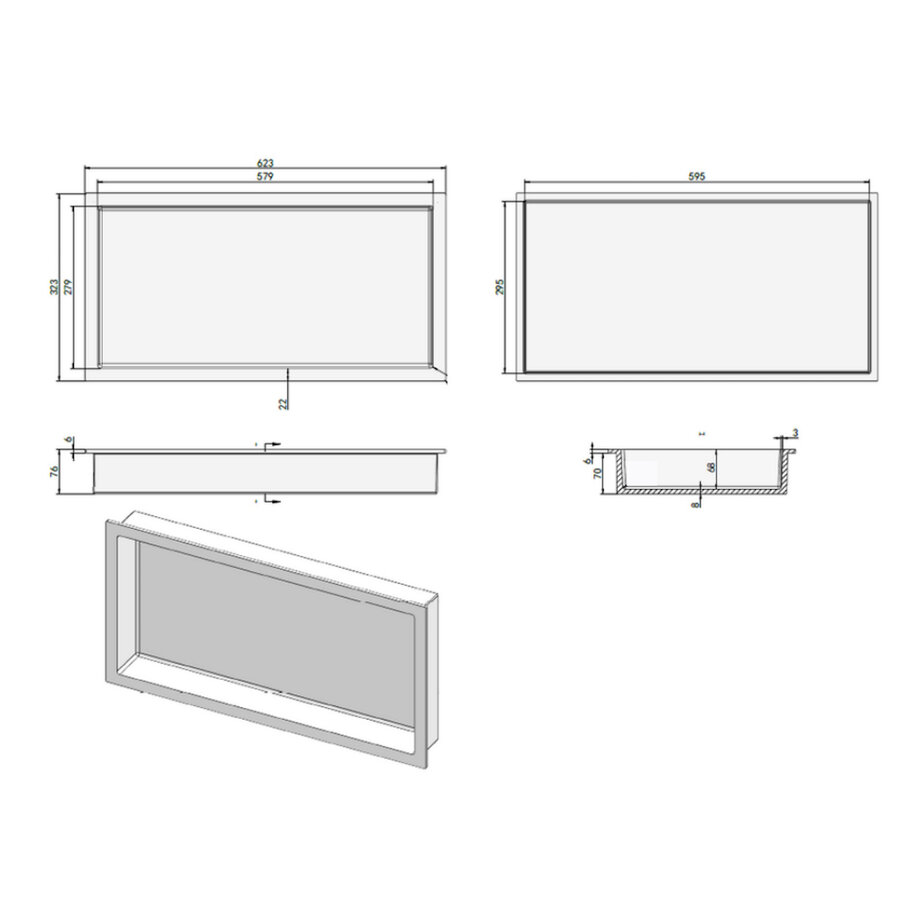 Inbouwnis Luca Sanitair Luva 59,5x29,5x7 cm Solid Surface Mat Antraciet