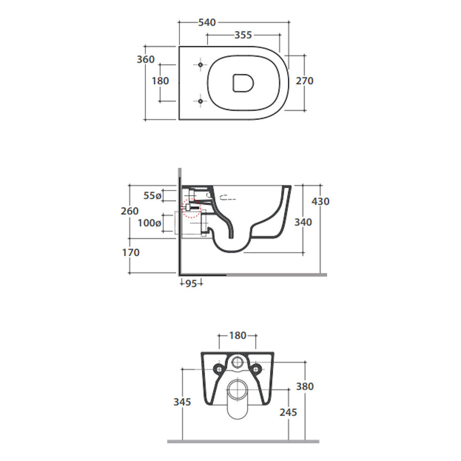 Wandcloset Globo Lalita 54x36 cm Cleanstorm Glans Wit