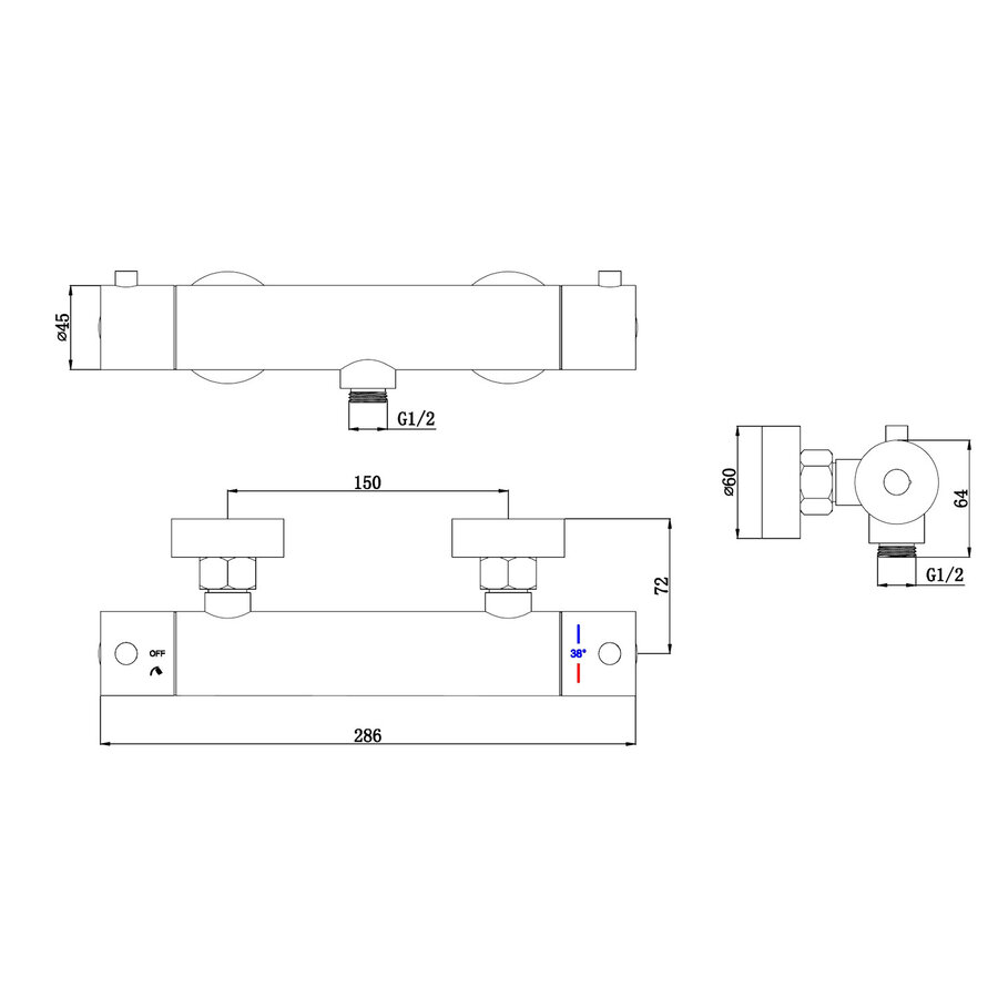 Thermostatische Douchekraan Best Design Ore Opbouw HOH 15 cm Rond RVS