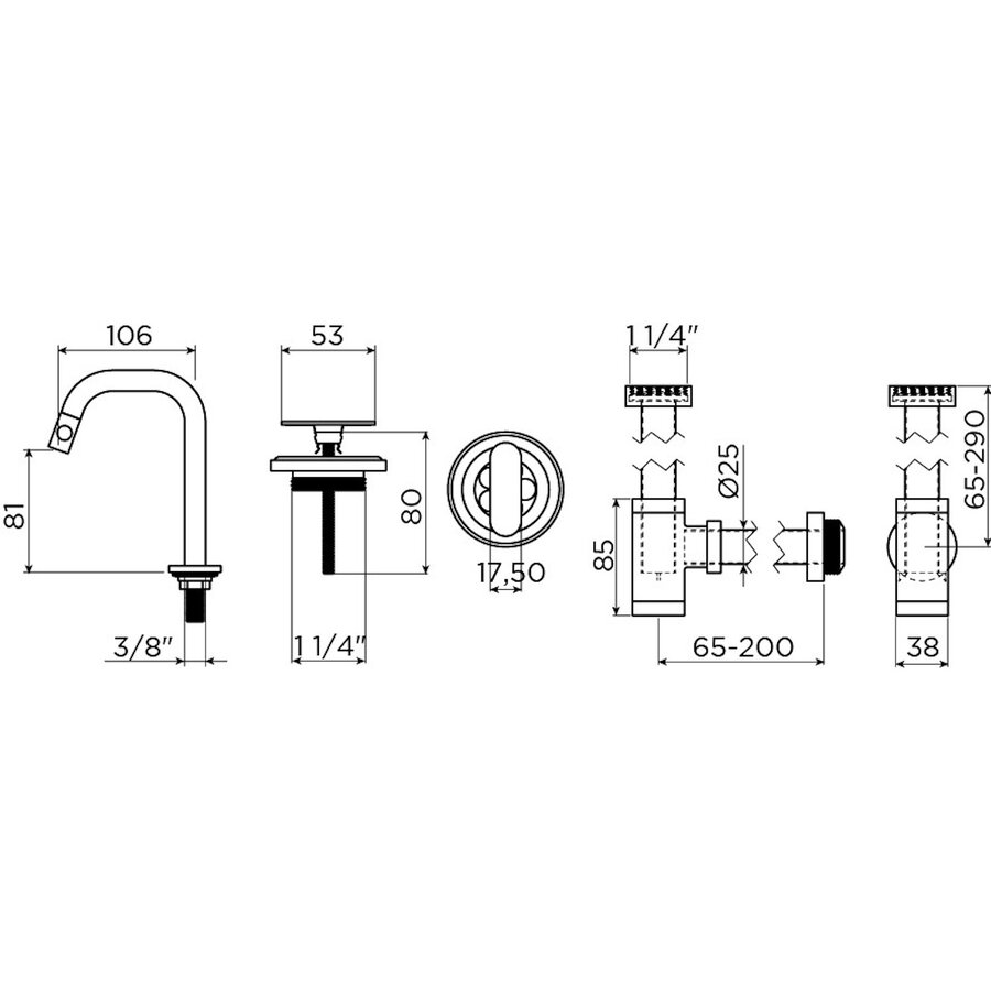 Fonteinset Clou Flush 3 Incl. Toebehoren 9x36 Cm Mat Grijs