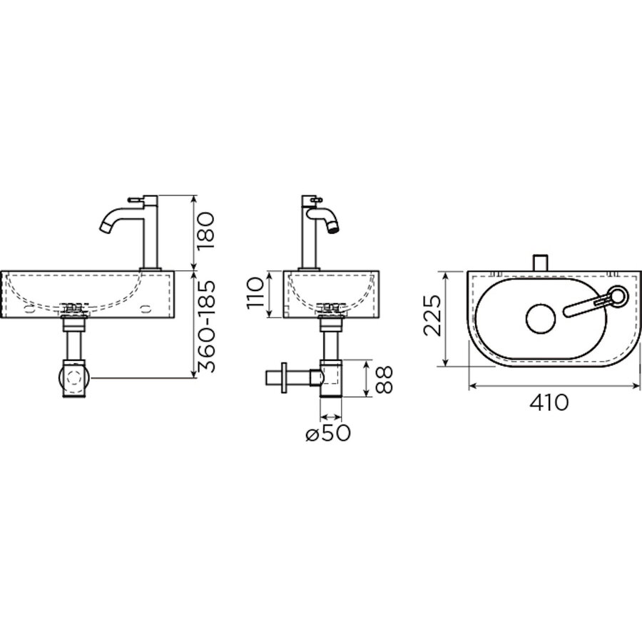 Fonteinset Clou InBe Set 7 Incl. Mat Zwarte Toebehoren 11x41 Cm Glanzend Wit