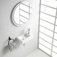 Fontein Wiesbaden Rhea M 40x22 Kraangat Rechts Glanzend Wit