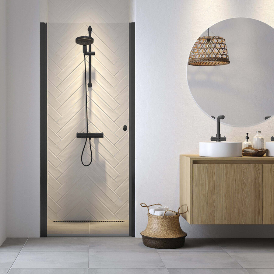 Nisdeur Sealskin Hooked Draaideur in Nis 90x200 cm Helder Glas Mat Zwart