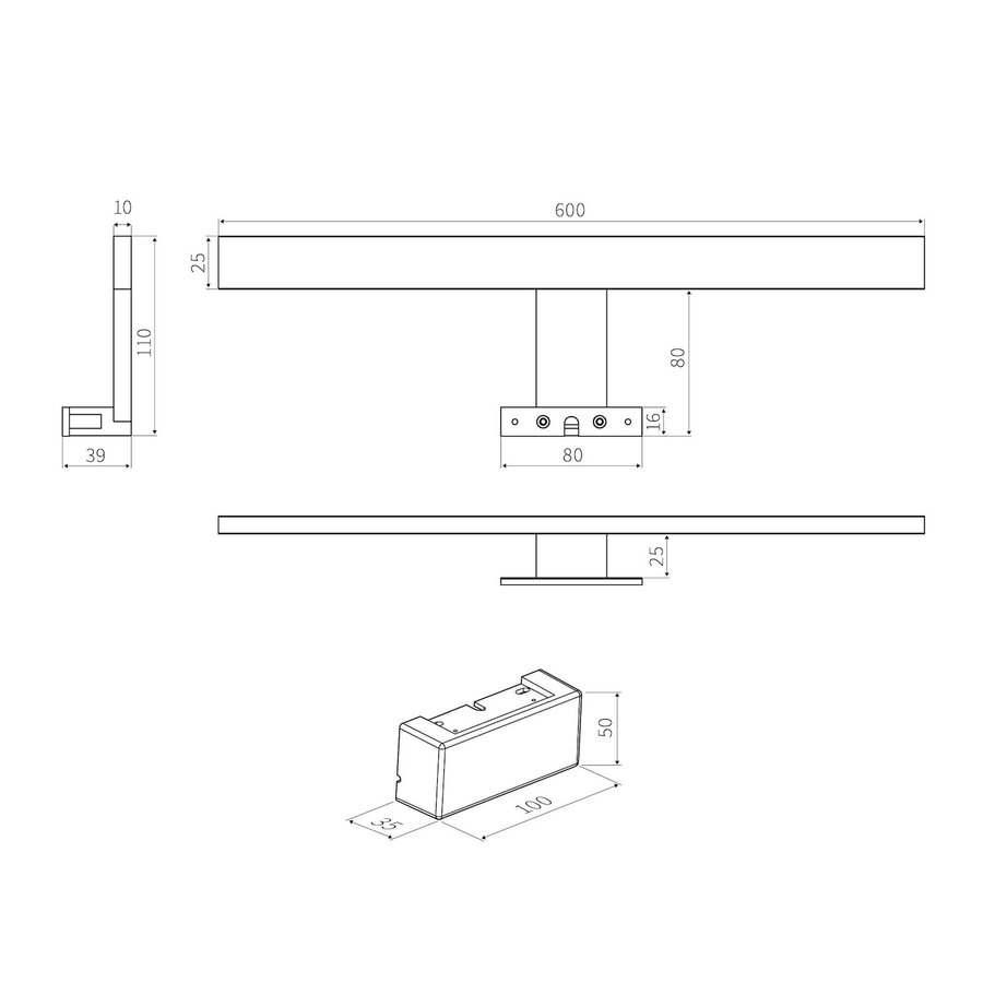 Spiegellamp Tiger Eros LED 60 cm 4000K Zwart