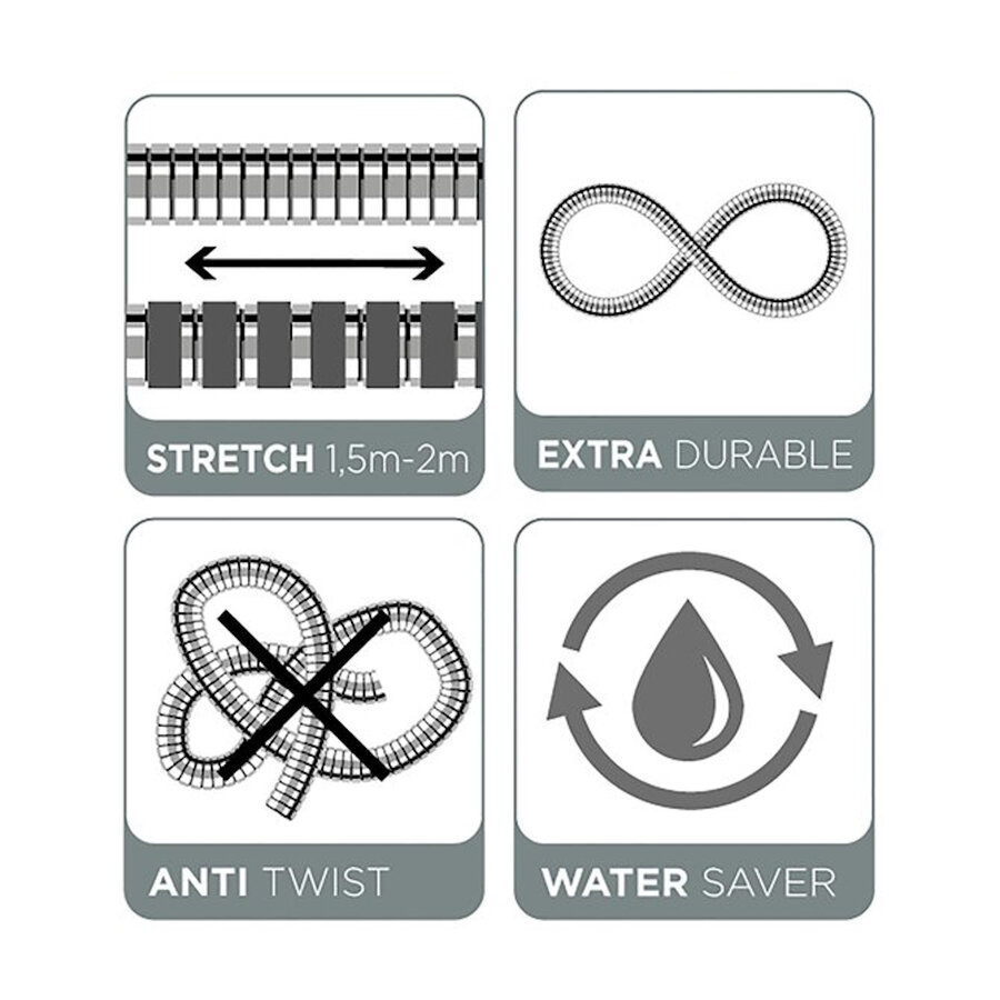 Doucheslang Tiger Excellence Uitrekbaar 150-200 cm RVS Geborsteld
