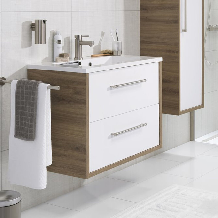 Tiger Boston Wastafelonderkast 80 cm Hoogglans Wit Chalet Eik