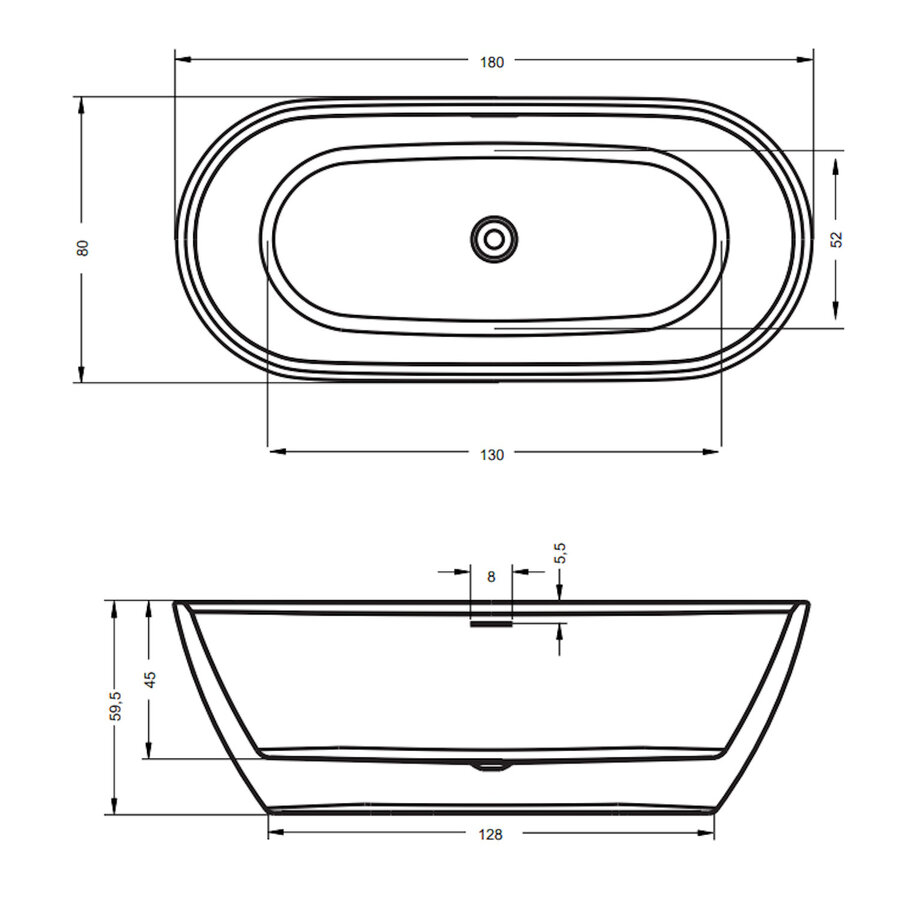 Bad Vrijstaand Riho Inspire 180x80 cm Acryl Velvet Wit
