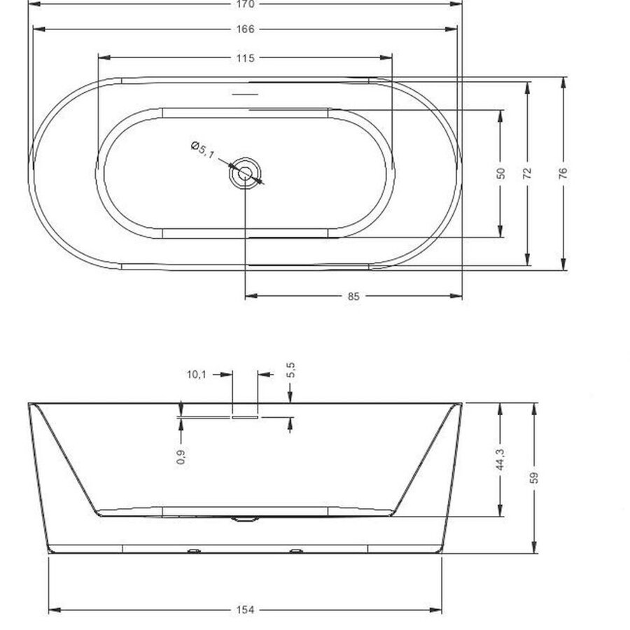 Bad Vrijstaand Riho Modesty 170x76 cm Acryl Hoogglans Wit
