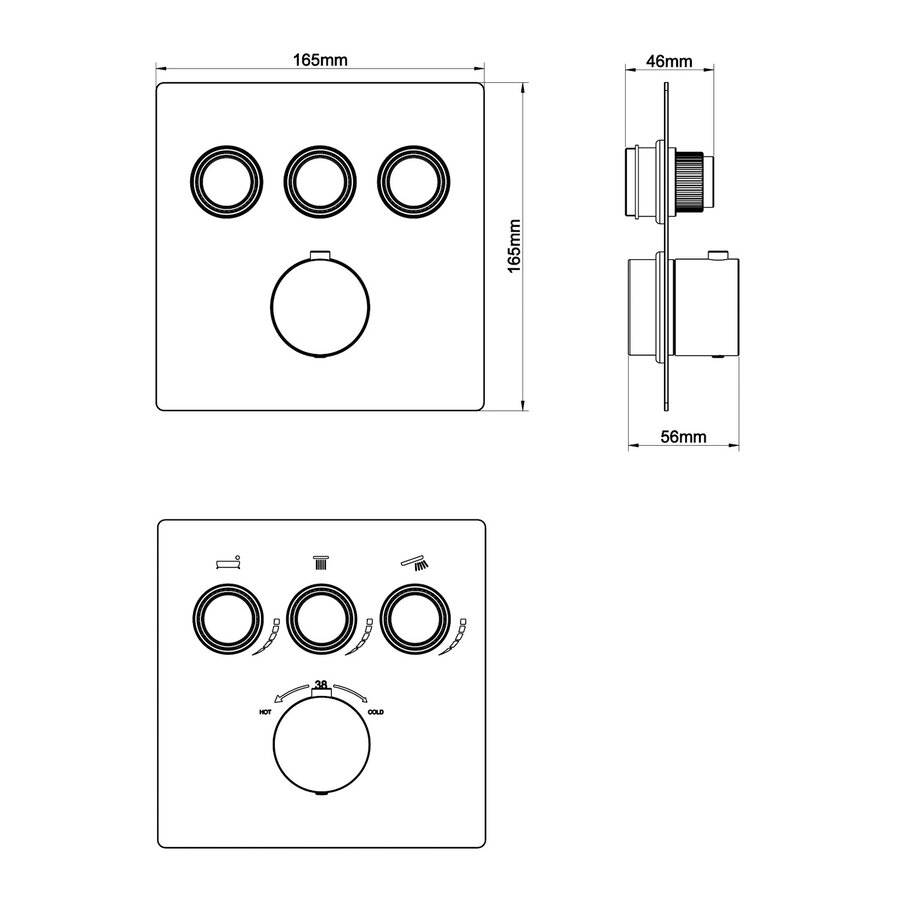 Afbouwdeel Inbouwthermostaat BWS Karsten Klik Pro 3-Weg Geborsteld Brons Koper