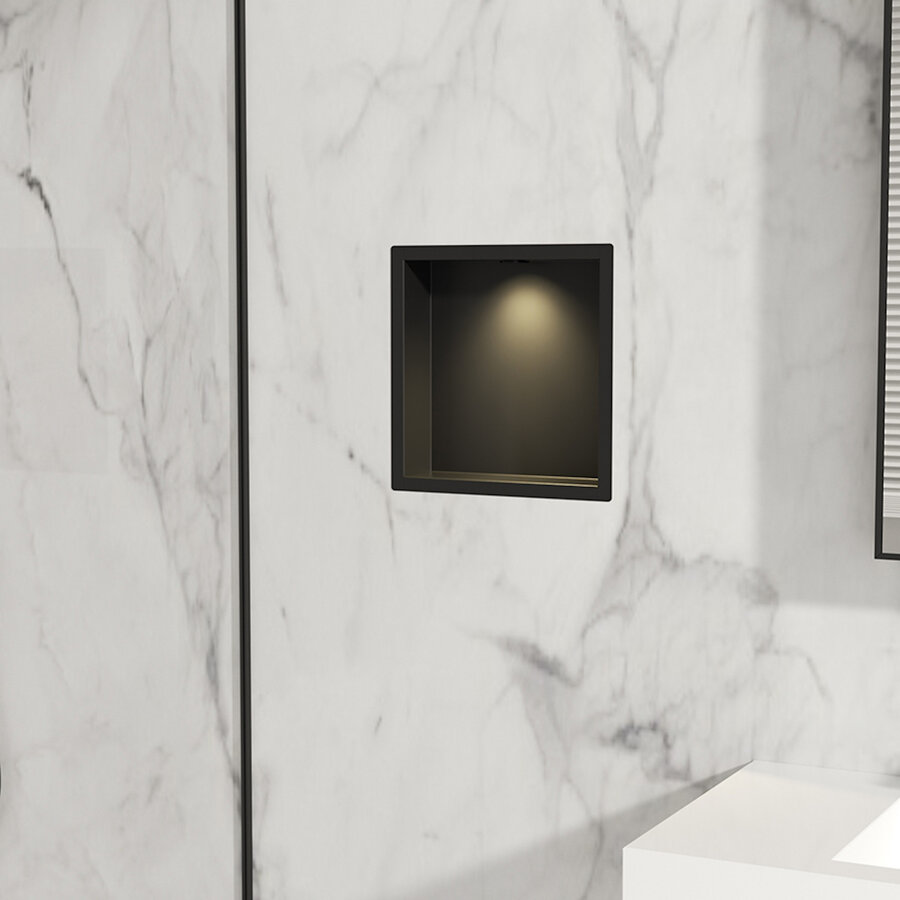 Inbouwnis Wiesbaden Demis 30x30x7cm Met Led Mat Zwart