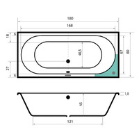 Ligbad Beterbad Xenz Madeira 180x80 cm Inclusief Badpoten Wit