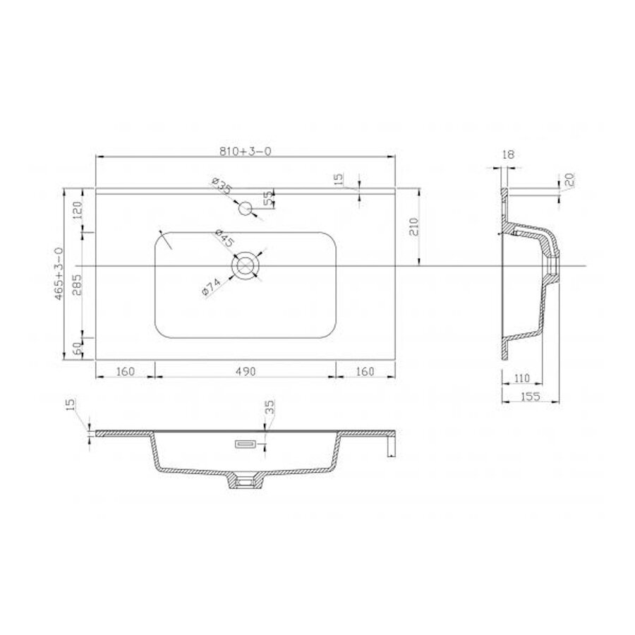 Wastafel BWS Bella 80 cm Mat Zwart