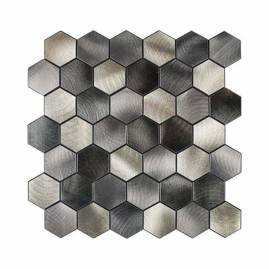 Mozaïek Isodeco Steenstrip Hexagon Zelfklevend 30.5x30.5 cm Cobalt Antraciet Goud (Prijs Per Stuk)