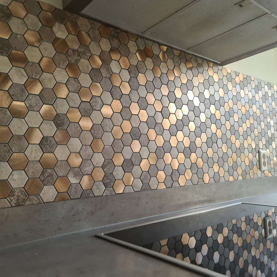 Mozaïek Isodeco Steenstrip Hexagon Zelfklevend 28.0x29.0 cm Medium Beige (Prijs Per Stuk)