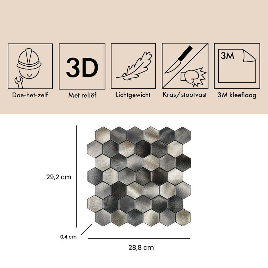 Mozaïek Isodeco Steenstrip Hexagon Zelfklevend 28.0x29.0 cm Goud Wit Marmer (Prijs Per Stuk)