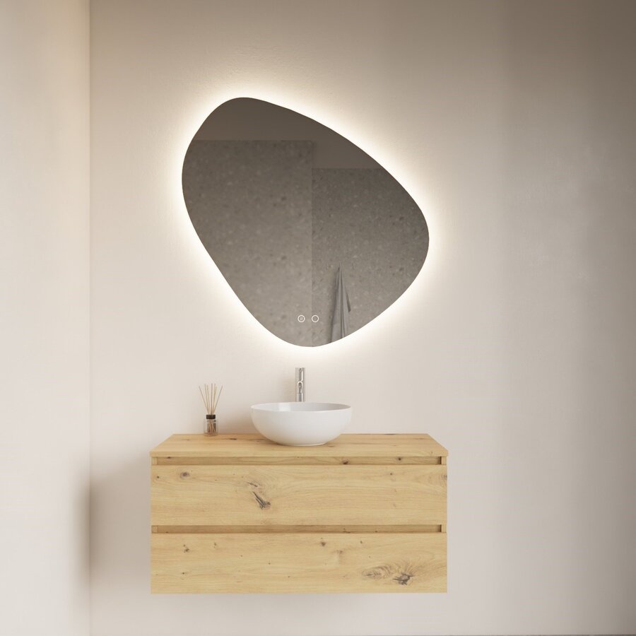 Badkamerspiegel Gliss Fury Organic LED Verlichting 100x100 cm En Spiegelverwarming