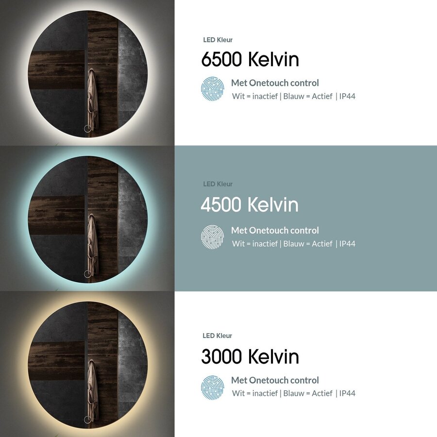 Badkamerspiegel Gliss Design Fury Satine 80x80cm Met LED-Verlichting En Spiegelverwarming