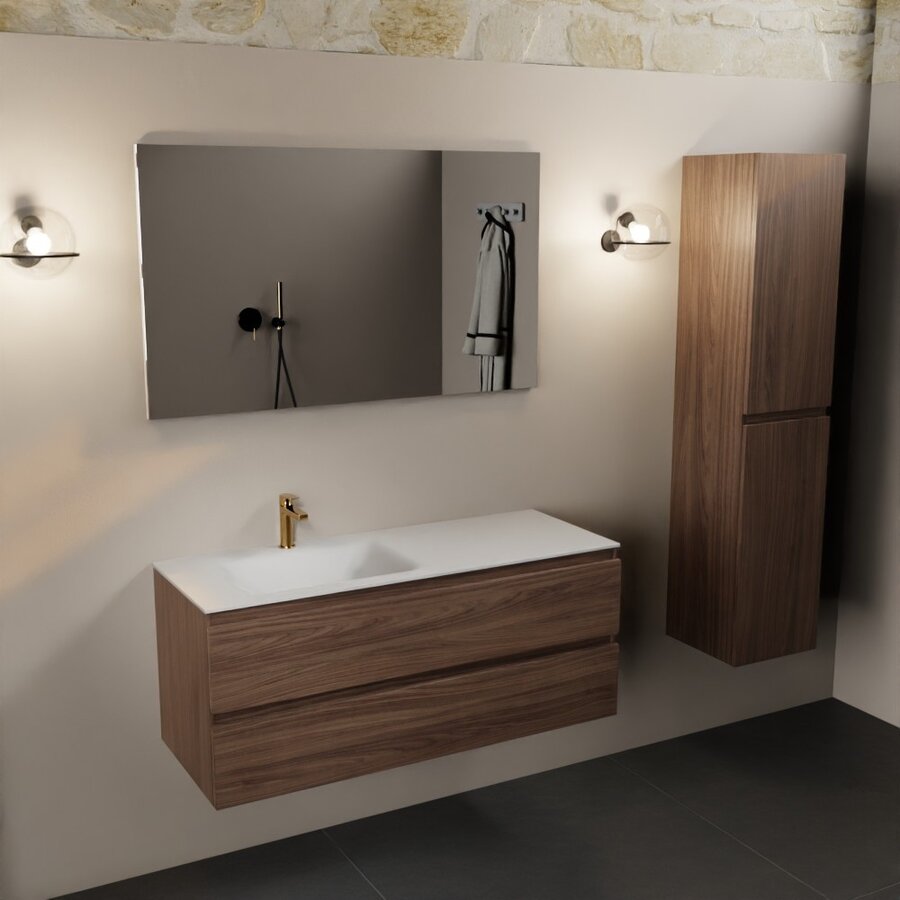 MONDIAZ AIVY 120cm badmeubel Mocha, wastafel Talc solid surface links 1 kraangat (AI-351631TALC-SI - AI-M120MOLI)