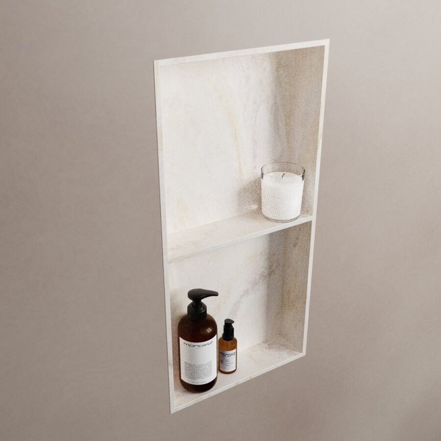 MONDIAZ EASY Nis 59,5x29,5cm in solid surface kleur Ostra. 2 vakken geschikt voor in- of opbouw