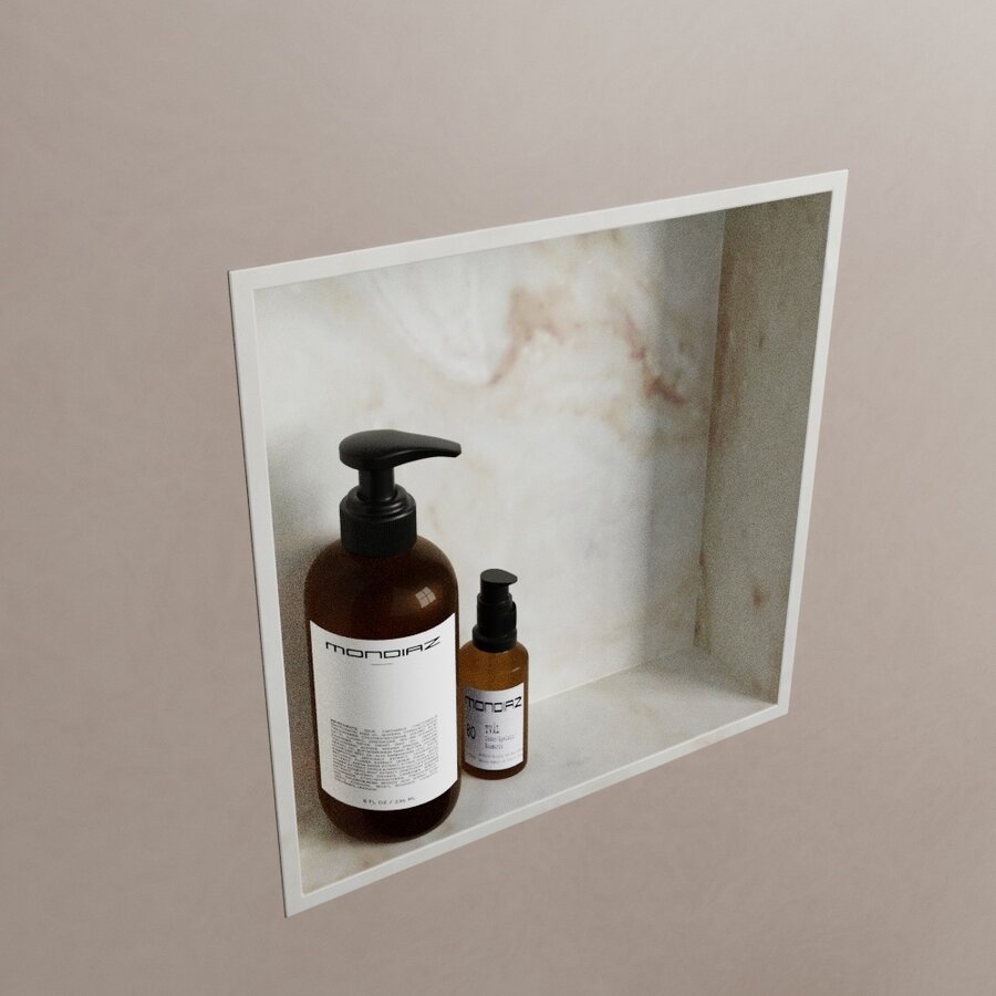 MONDIAZ EASY Nis 29,5x29,5cm in solid surface kleur Frappe. 1 vak  geschikt voor in- of opbouw