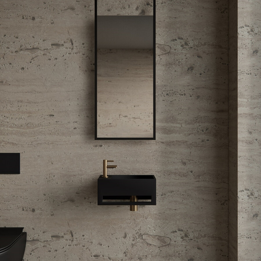 Fonteinset BWS Solid Surface Met Handdoekhouder Links Zwart Goud