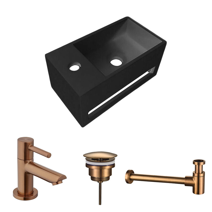 Fonteinset BWS Solid Surface Met Handdoekhouder Links Zwart Koper