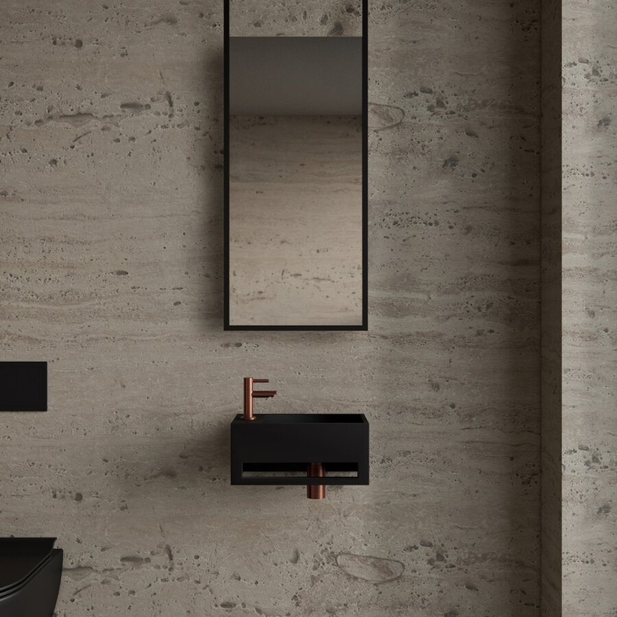 Fonteinset BWS Solid Surface Met Handdoekhouder Links Zwart Koper