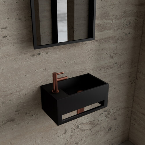 Fonteinset BWS Solid Surface Met Handdoekhouder Links Zwart Koper 