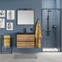 Meubelset Tiger Reverse 80 cm Met 2 Lades Chalet Eik - Mat Zwart incl Oval Wastafel Mat Zwart