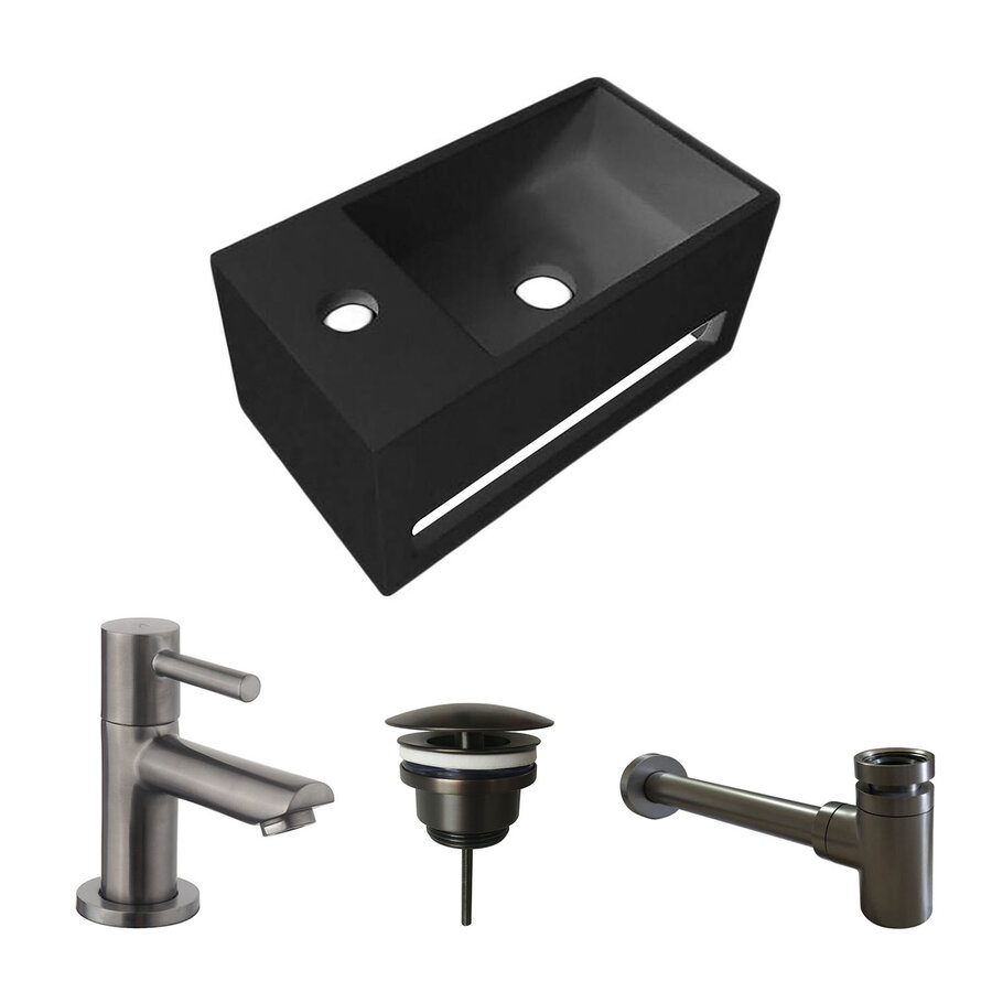 Fonteinset BWS Solid Surface Met Handdoekhouder Links Zwart Gunmetal
