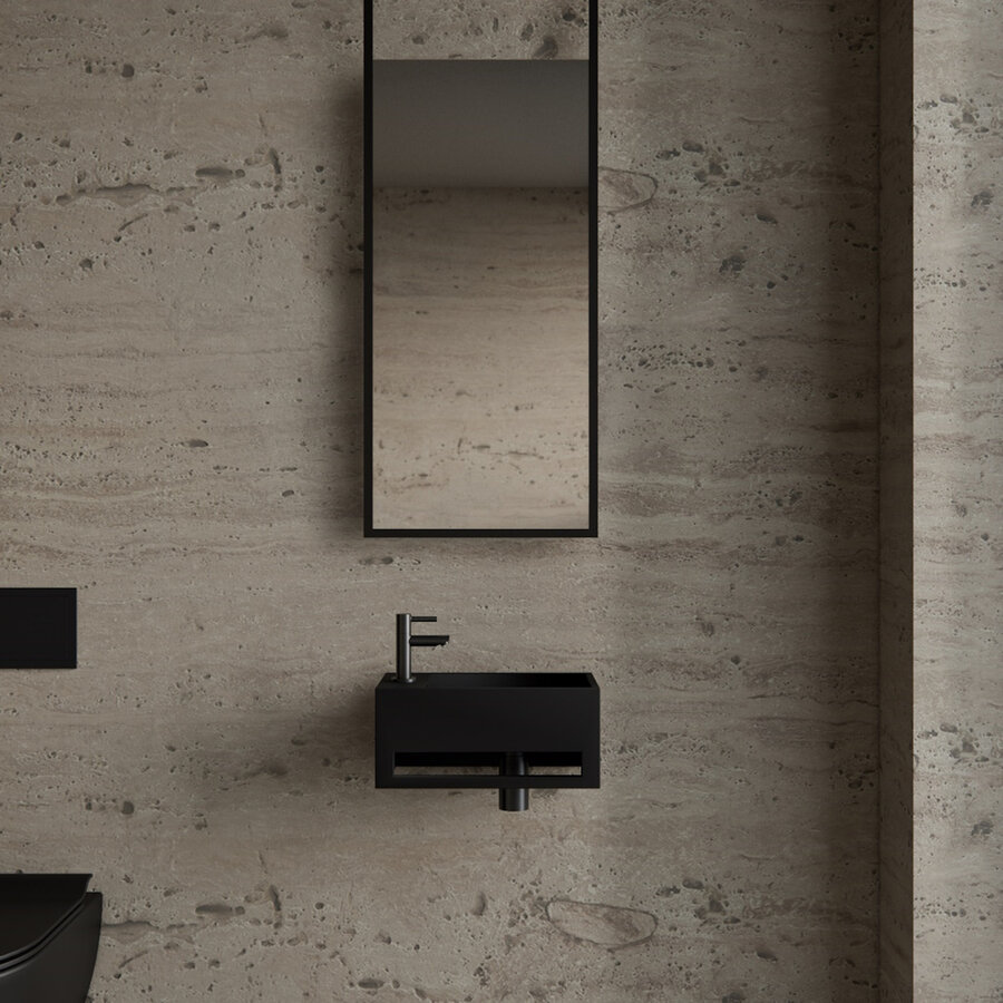 Fonteinset BWS Solid Surface Met Handdoekhouder Links Zwart Gunmetal