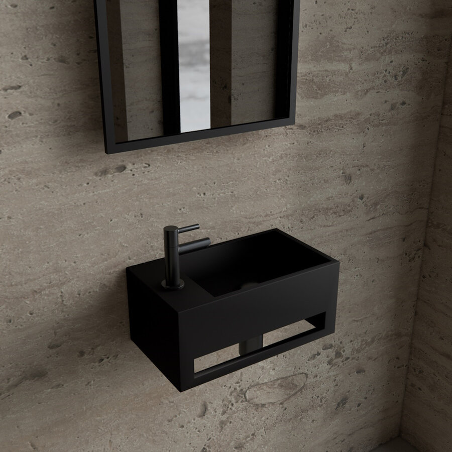 Fonteinset BWS Solid Surface Met Handdoekhouder Links Zwart Gunmetal