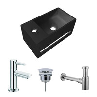 Fonteinset BWS Solid Surface Met Handdoekhouder Links Zwart Chroom