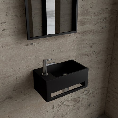 Fonteinset BWS Solid Surface Met Handdoekhouder Links Zwart Chroom 