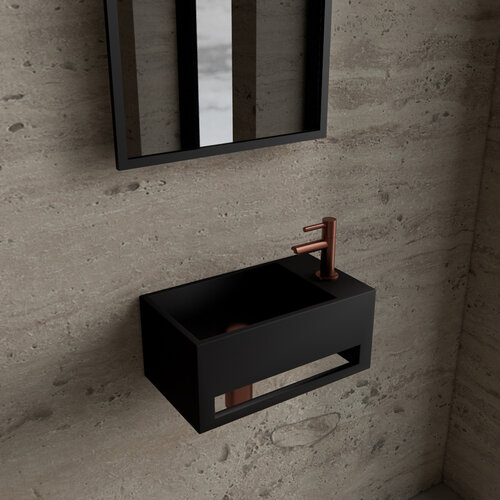 Fonteinset BWS Solid Surface Met Handdoekhouder Rechts Zwart Koper 