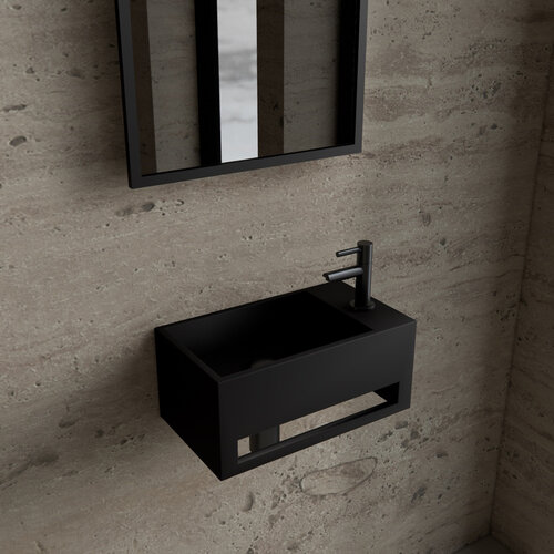 Fonteinset BWS Solid Surface Met Handdoekhouder Rechts Zwart Gunmetal 