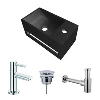 Fonteinset BWS Solid Surface Met Handdoekhouder Rechts Zwart Chroom