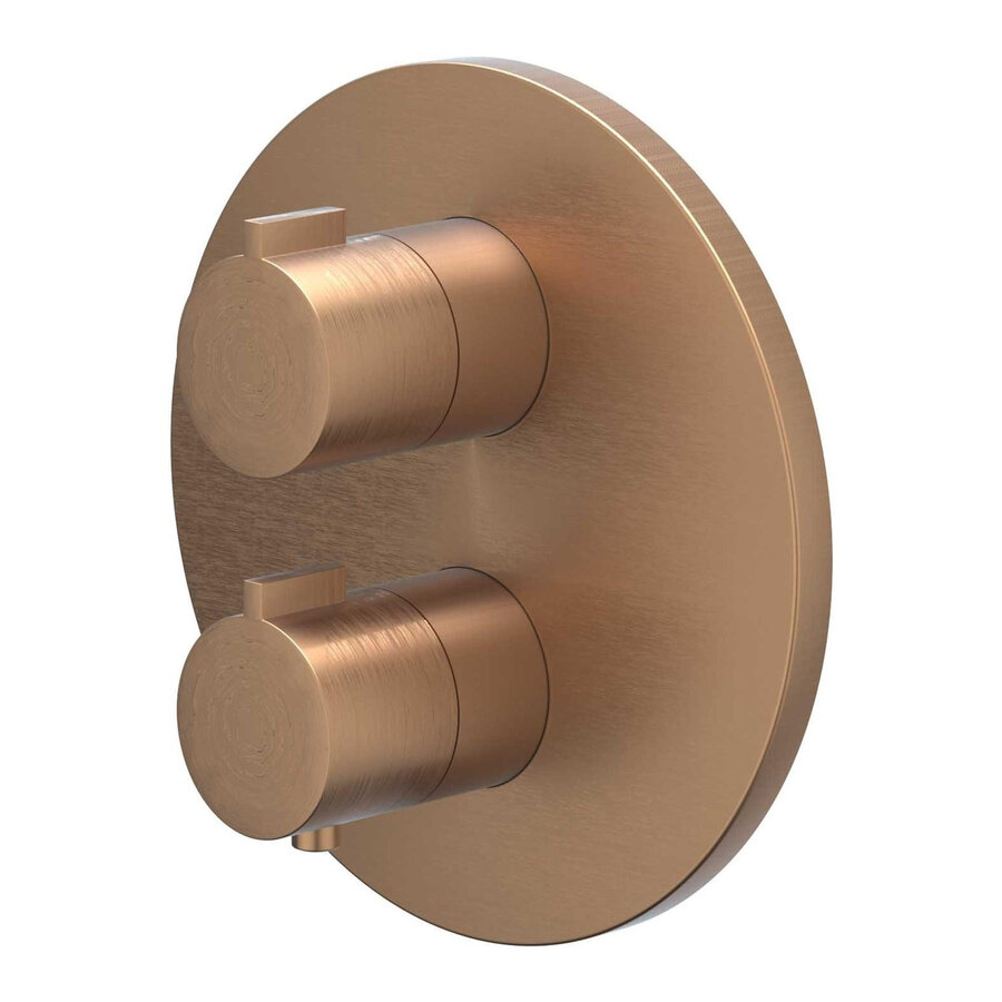 Afbouwdeel IVY Pact Inbouwthermostaat 3-Weg Stop-Omstel Met Rond Rozet Geborsteld Mat Koper PVD