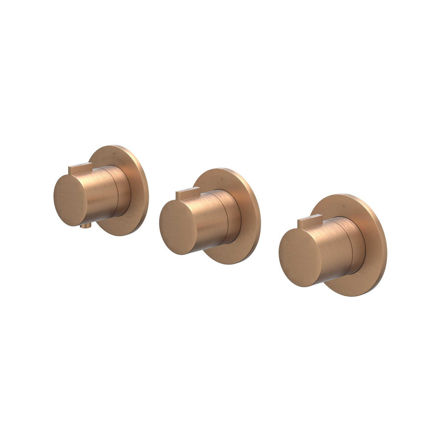 Afbouwdeel IVY Pact Inbouwthermostaat 2 Stopkranen Symmetry Met Ronde Rozetten Geborsteld Mat Koper PVD