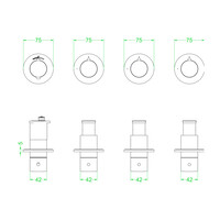 Afbouwdeel IVY Bond Inbouwthermostaat 3 Stopkranen Symmetry Met Ronde Rozetten Geborsteld Mat Goud PVD