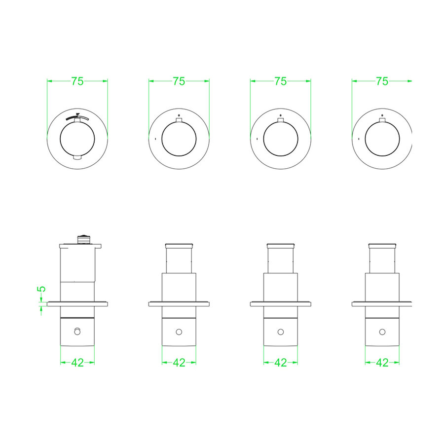 Afbouwdeel IVY Bond Inbouwthermostaat 3 Stopkranen Symmetry Met Ronde Rozetten Zwart Chroom PVD