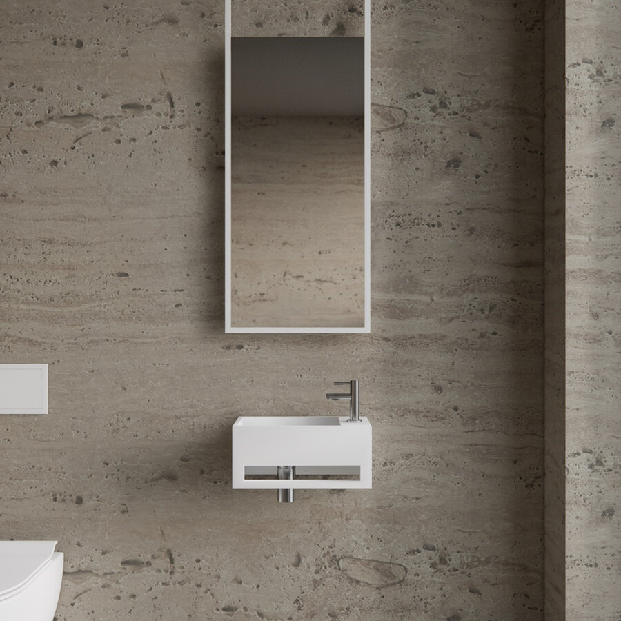 Fonteinset BWS Solid Surface Met Handdoekhouder Rechts Wit Chroom