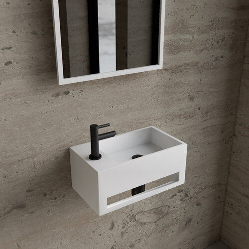 Fonteinset BWS Solid Surface Met Handdoekhouder Links Wit Mat Zwart 